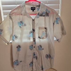 Billabong Men's Palm Print Shirt - White and Blue